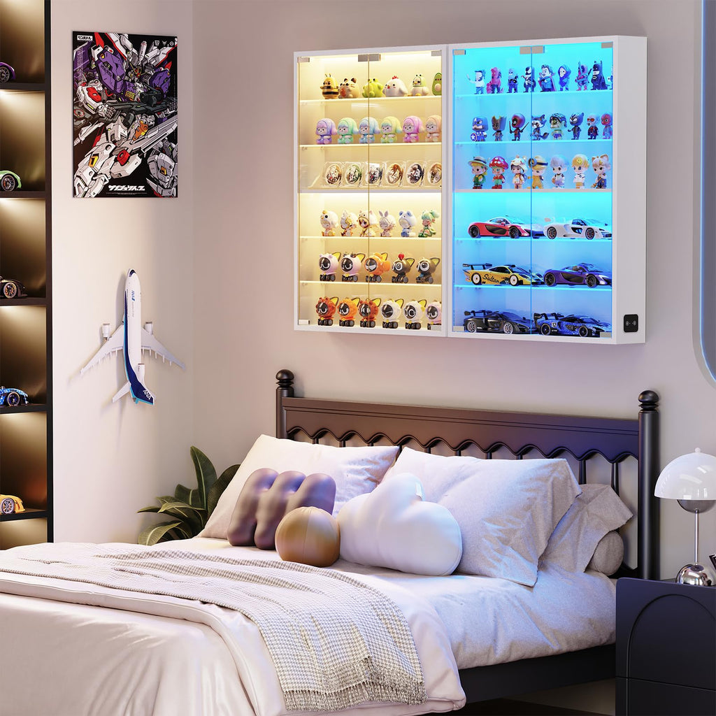 Aauro Home Wall Display Case with Glass Doors & LED Lights – 2 Colors - Flex Gamingproduct_type