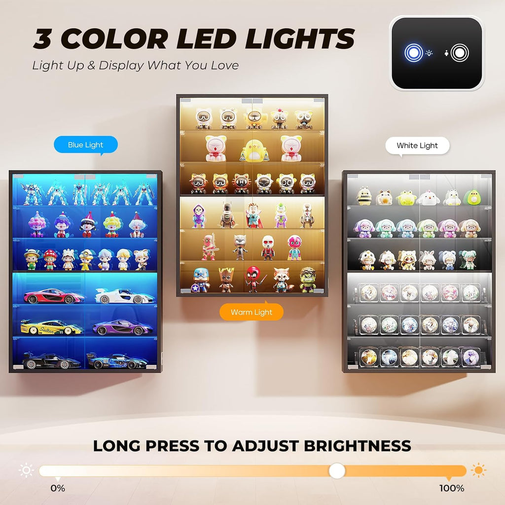 Aauro Home Wall Display Case with Glass Doors & LED Lights – 2 Colors - Flex Gamingproduct_type