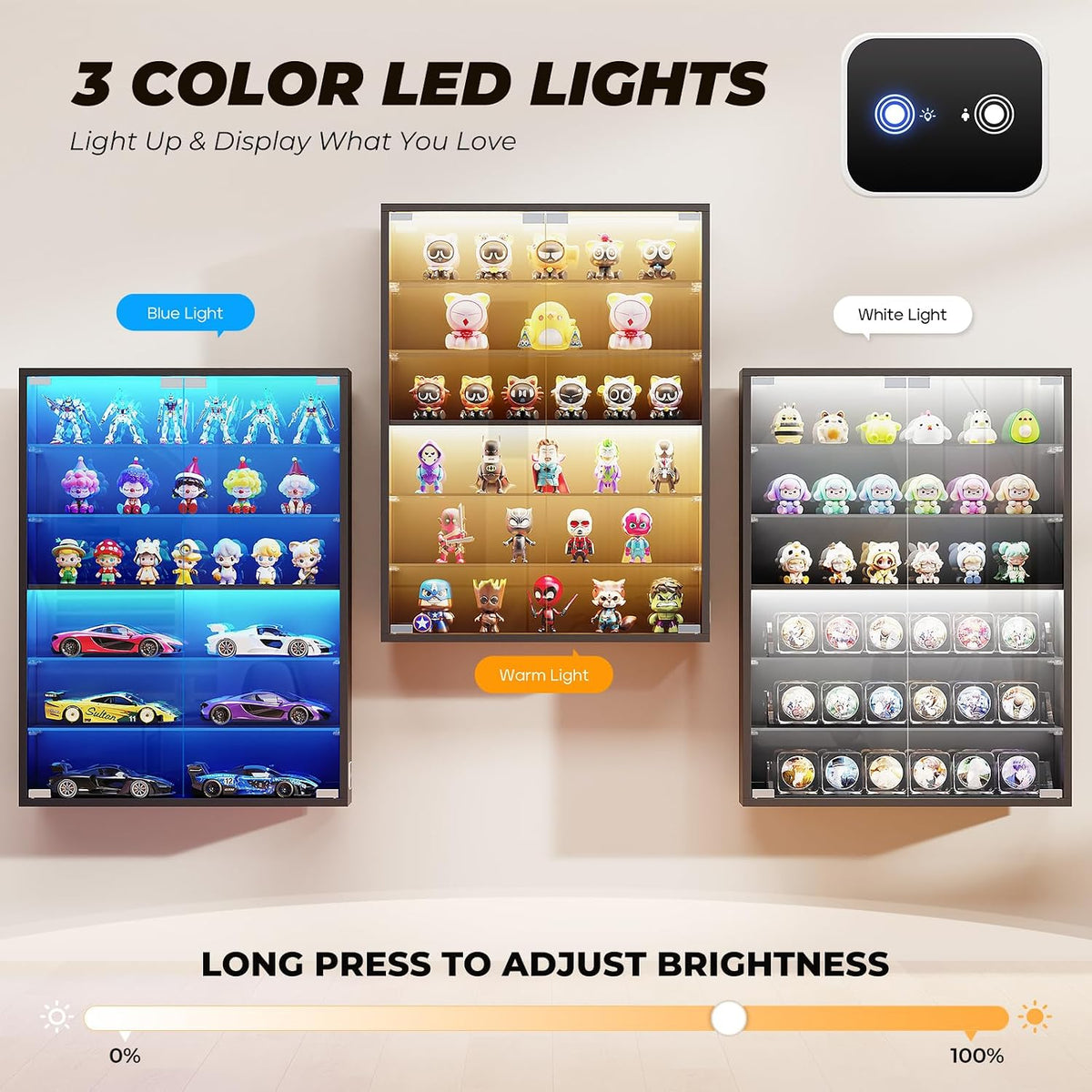 Aauro Home Wall Display Case with Glass Doors & LED Lights – 2 Colors - Flex Gamingproduct_type