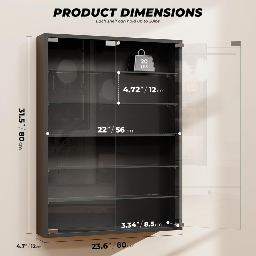 Aauro Home Wall Display Case with Glass Doors & LED Lights – 2 Colors - Flex Gamingproduct_type