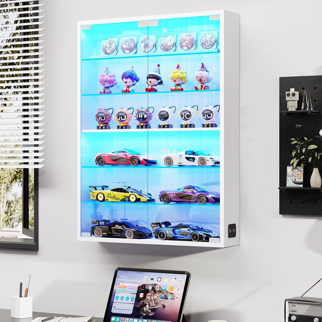 Aauro Home Wall Display Case with Glass Doors & LED Lights – 2 Colors - Flex Gamingproduct_type