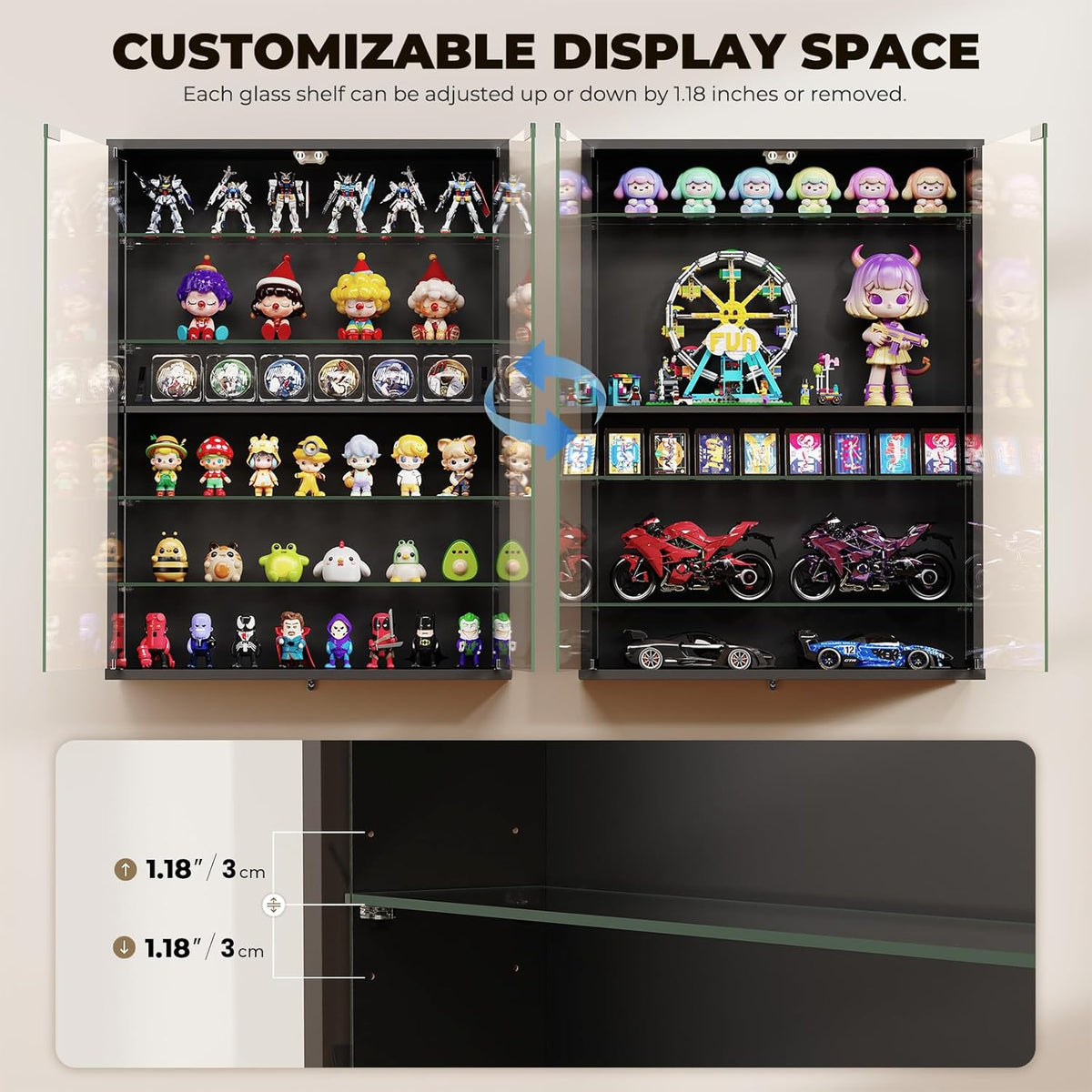 Aauro Home Wall Display Case with Glass Doors & LED Lights – 2 Colors - Flex Gamingproduct_type