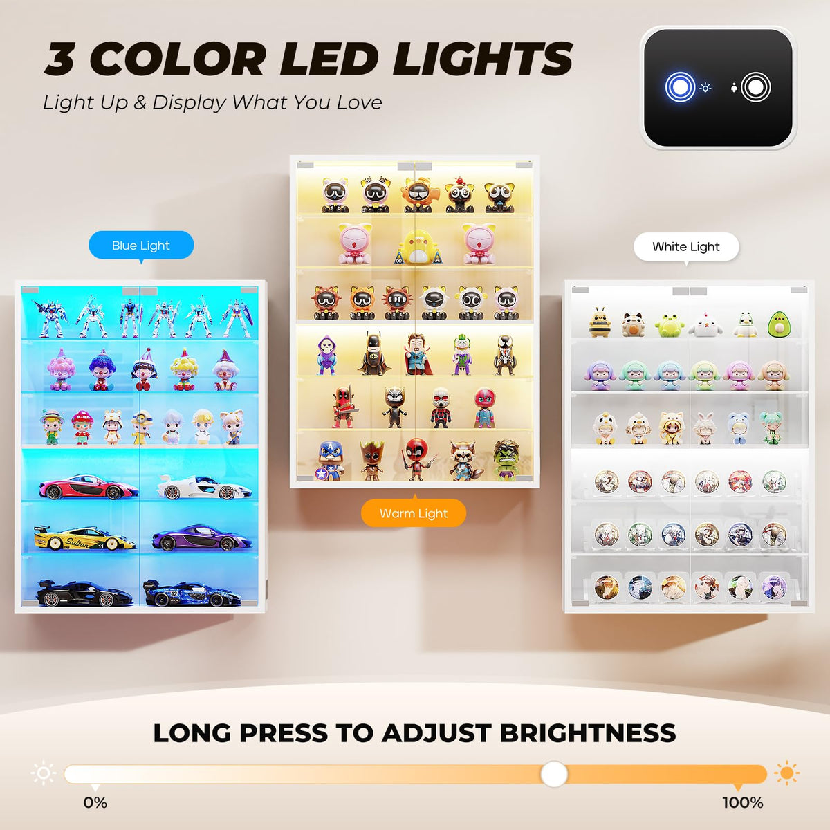 Aauro Home Wall Display Case with Glass Doors & LED Lights – 2 Colors - Flex Gamingproduct_type