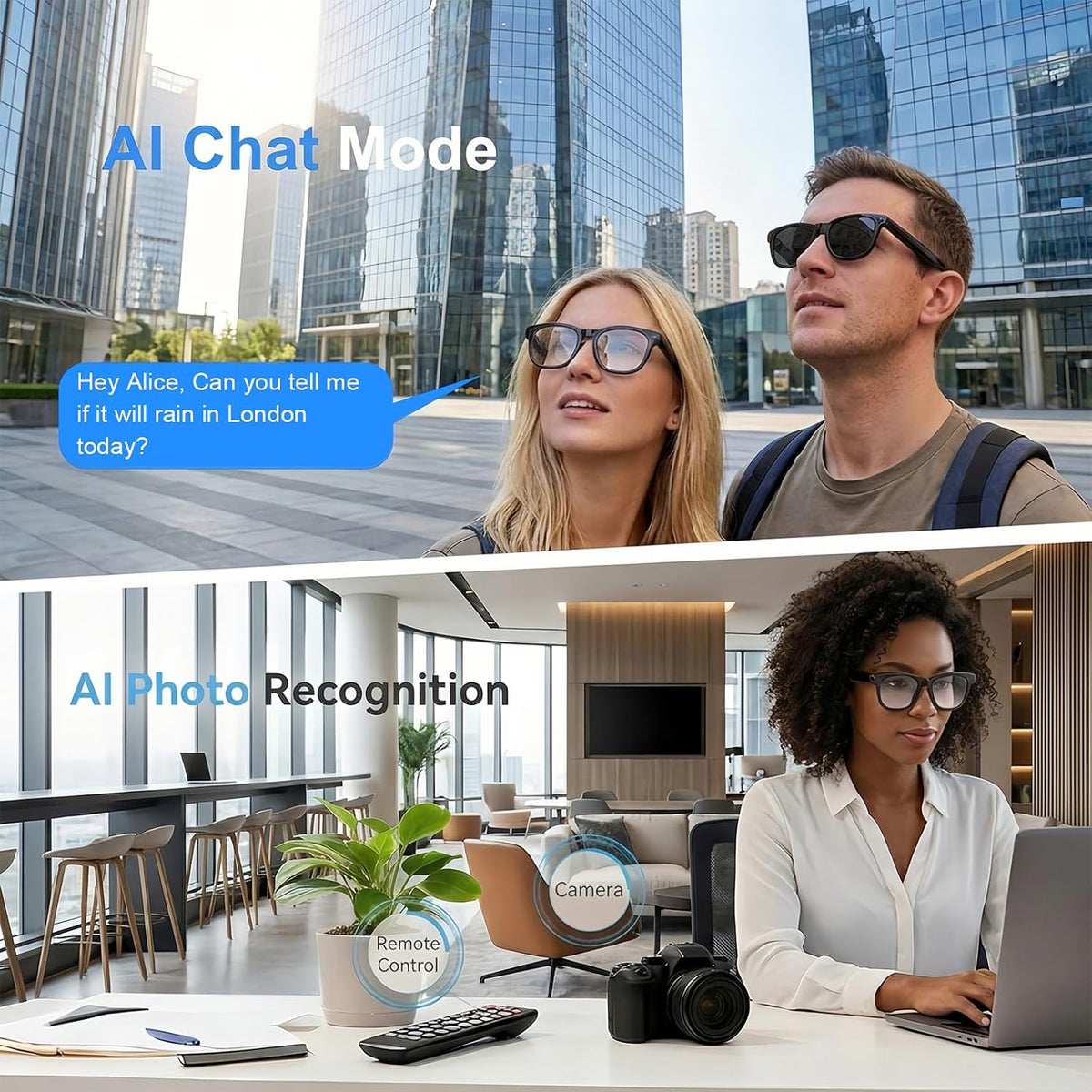 AI Smart Glasses with 8MP HD Bluetooth Camera – Night Black - Flex Gamingproduct_type