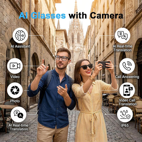 AI Smart Glasses with 8MP HD Bluetooth Camera – Night Black - Flex Gamingproduct_type