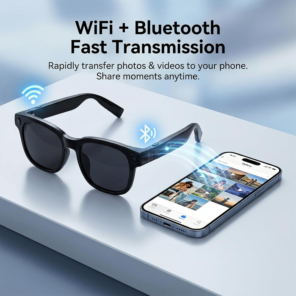 AI Smart Glasses with 8MP HD Bluetooth Camera – Night Black - Flex Gamingproduct_type
