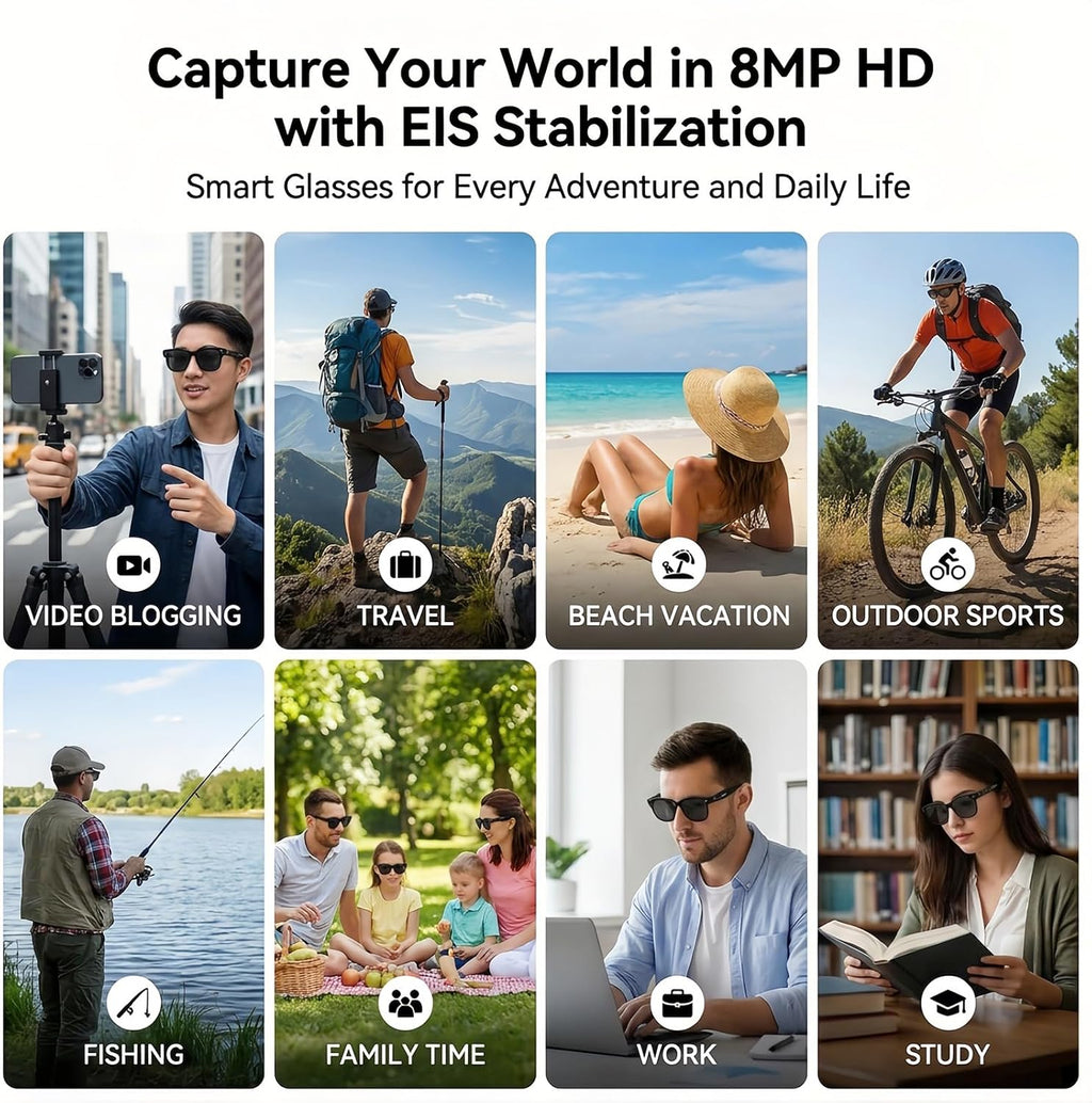 AI Smart Glasses with 8MP HD Bluetooth Camera – Night Black - Flex Gamingproduct_type