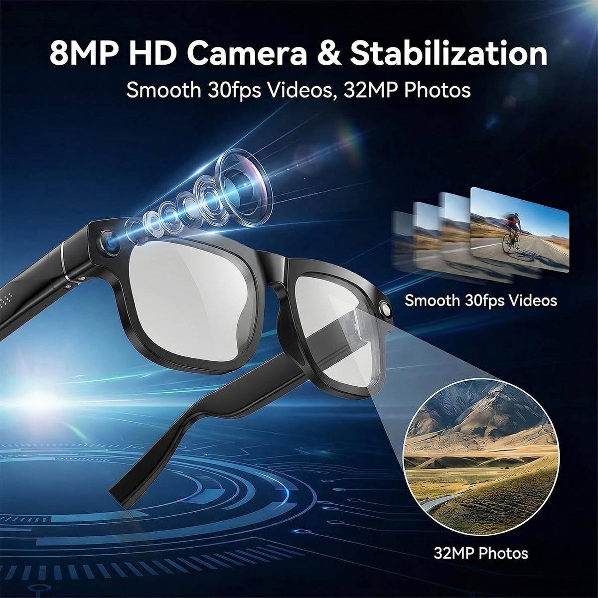 AI Smart Glasses with 8MP HD Bluetooth Camera – Night Black - Flex Gamingproduct_type