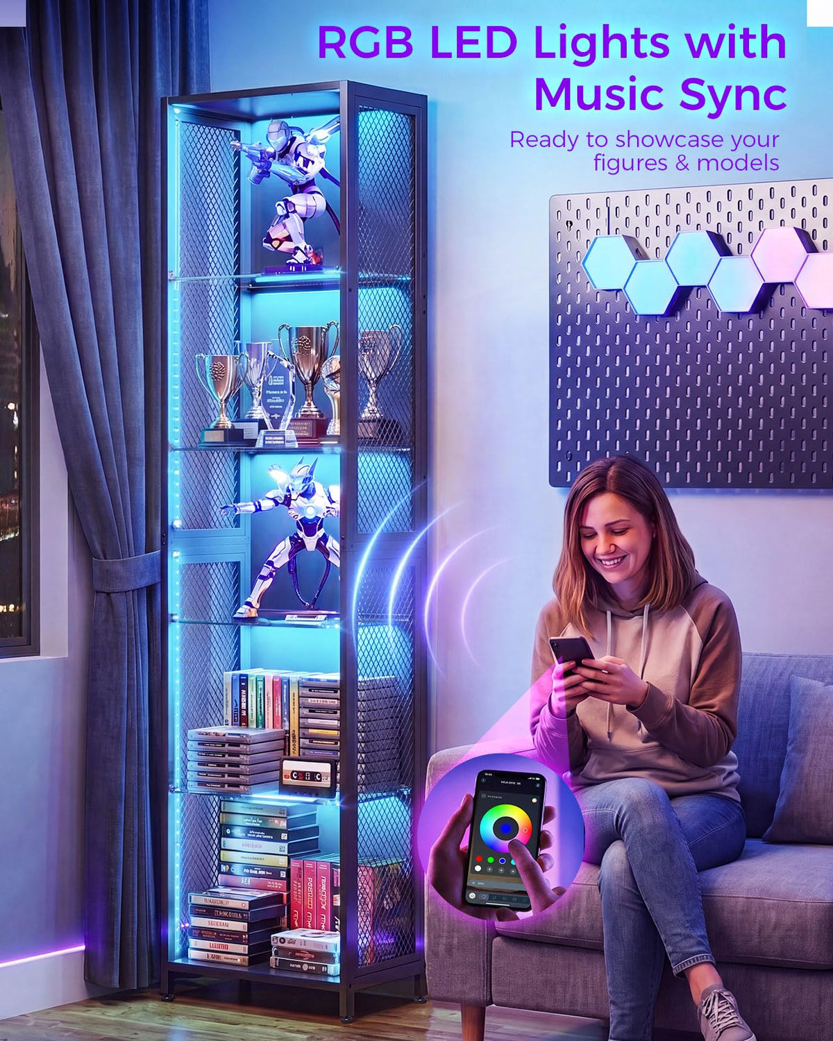 AODK Display Cabinet with Glass Doors & RGB Lights 4-Tier – 3 Sizes - Flex Gamingproduct_type
