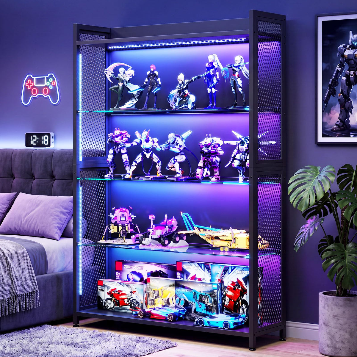 AODK Display Cabinet with Glass Doors & RGB Lights 4-Tier – 3 Sizes - Flex Gamingproduct_type