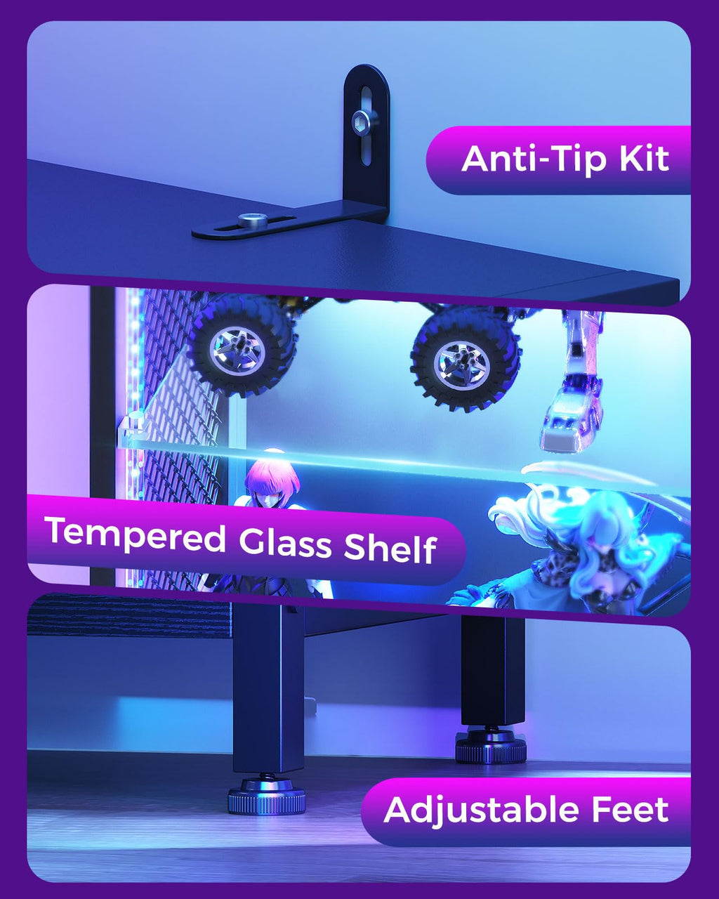 AODK Display Cabinet with Glass Doors & RGB Lights 4-Tier – 3 Sizes - Flex Gamingproduct_type