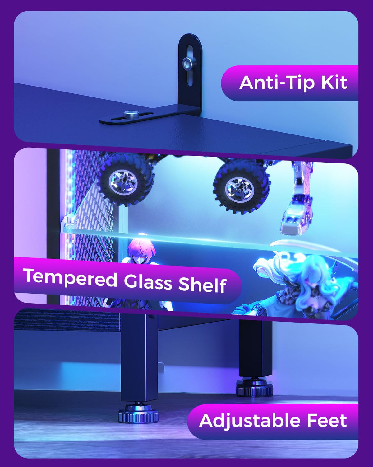 AODK Display Cabinet with Glass Doors & RGB Lights 4-Tier – 3 Sizes - Flex Gamingproduct_type
