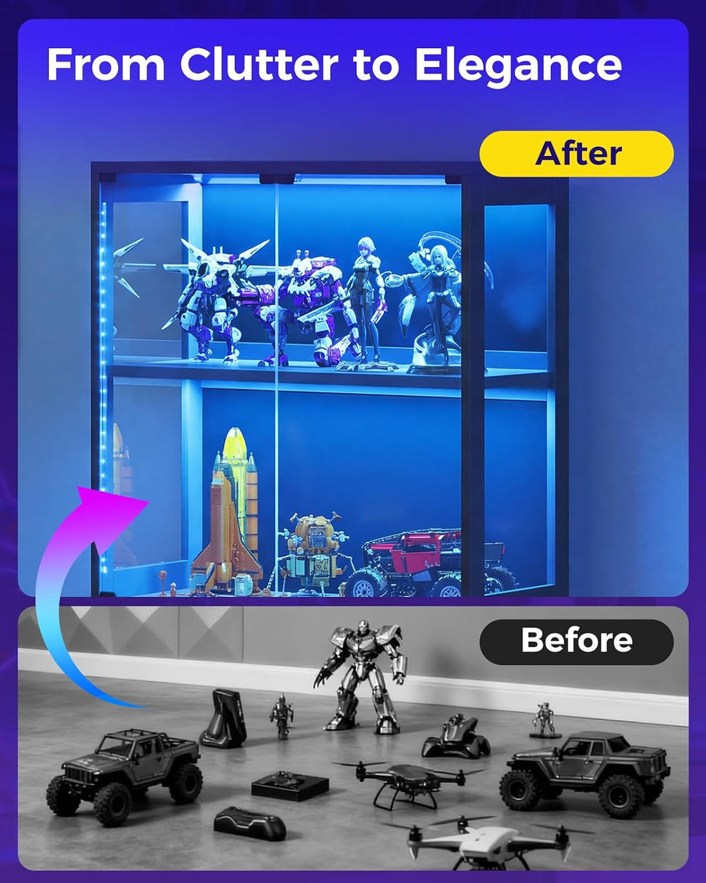 AODK Display Cabinet with Glass Doors & RGB Lights 4-Tier – 3 Sizes - Flex Gamingproduct_type