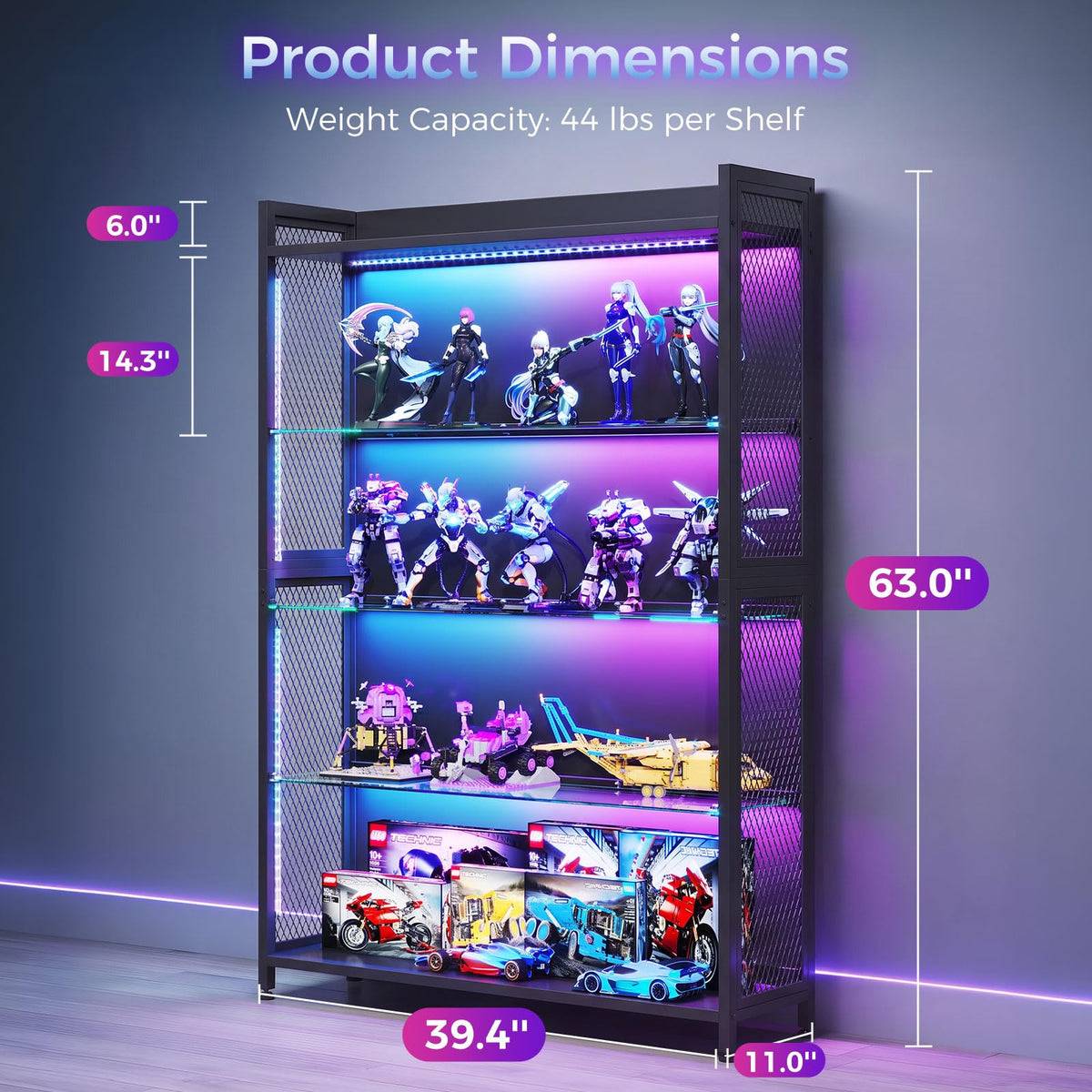 AODK Display Cabinet with Glass Doors & RGB Lights 4-Tier – 3 Sizes - Flex Gamingproduct_type