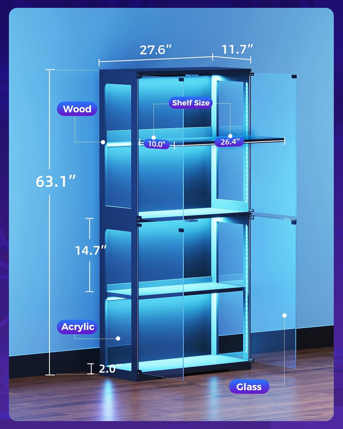 AODK Display Cabinet with Glass Doors & RGB Lights 4-Tier – 3 Sizes - Flex Gamingproduct_type