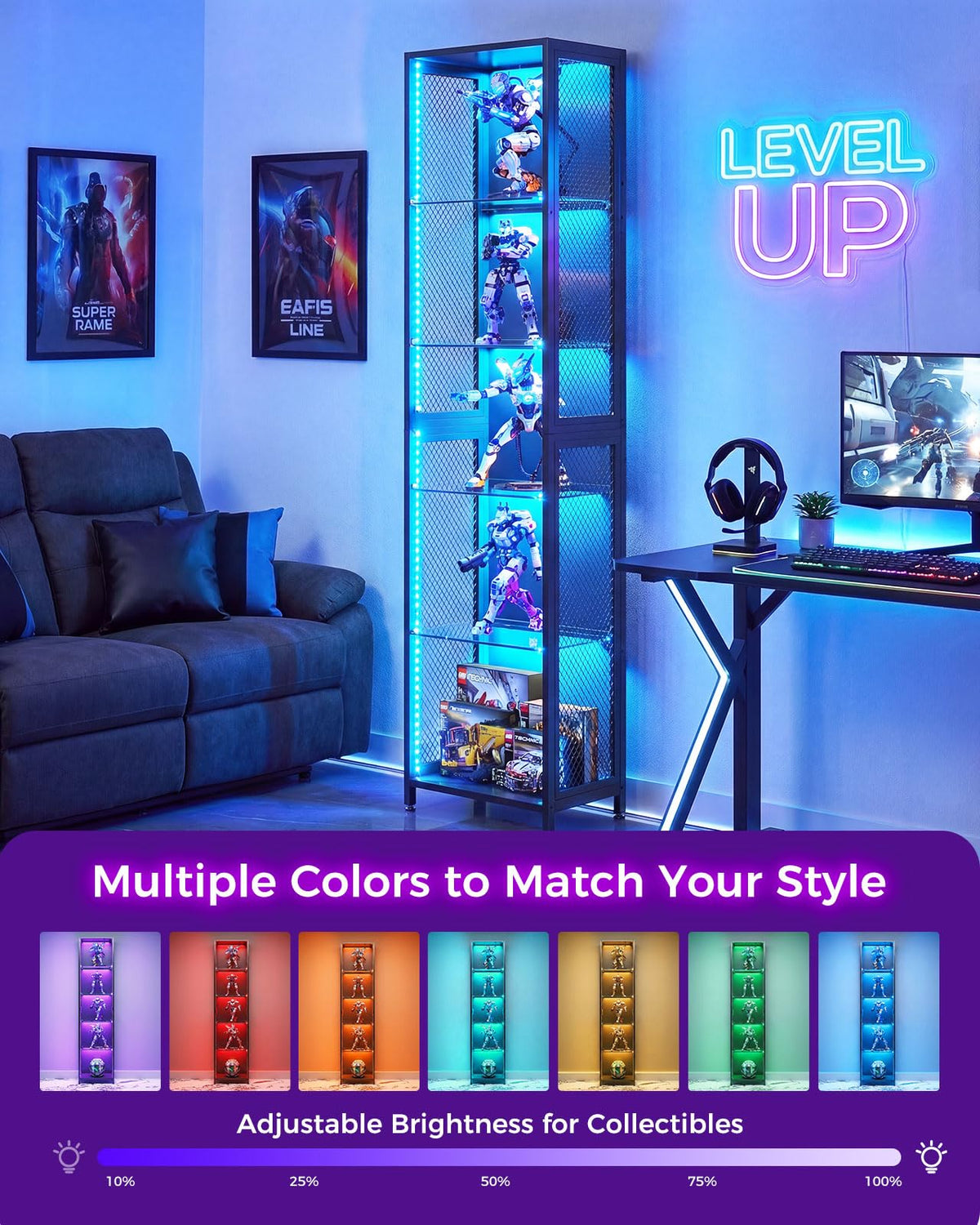 AODK Display Cabinet with Glass Doors & RGB Lights 4-Tier – 3 Sizes - Flex Gamingproduct_type