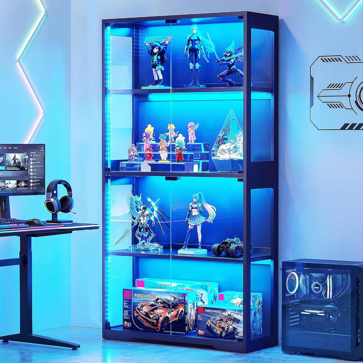 AODK Display Cabinet with Glass Doors & RGB Lights 4-Tier – 3 Sizes - Flex Gamingproduct_type