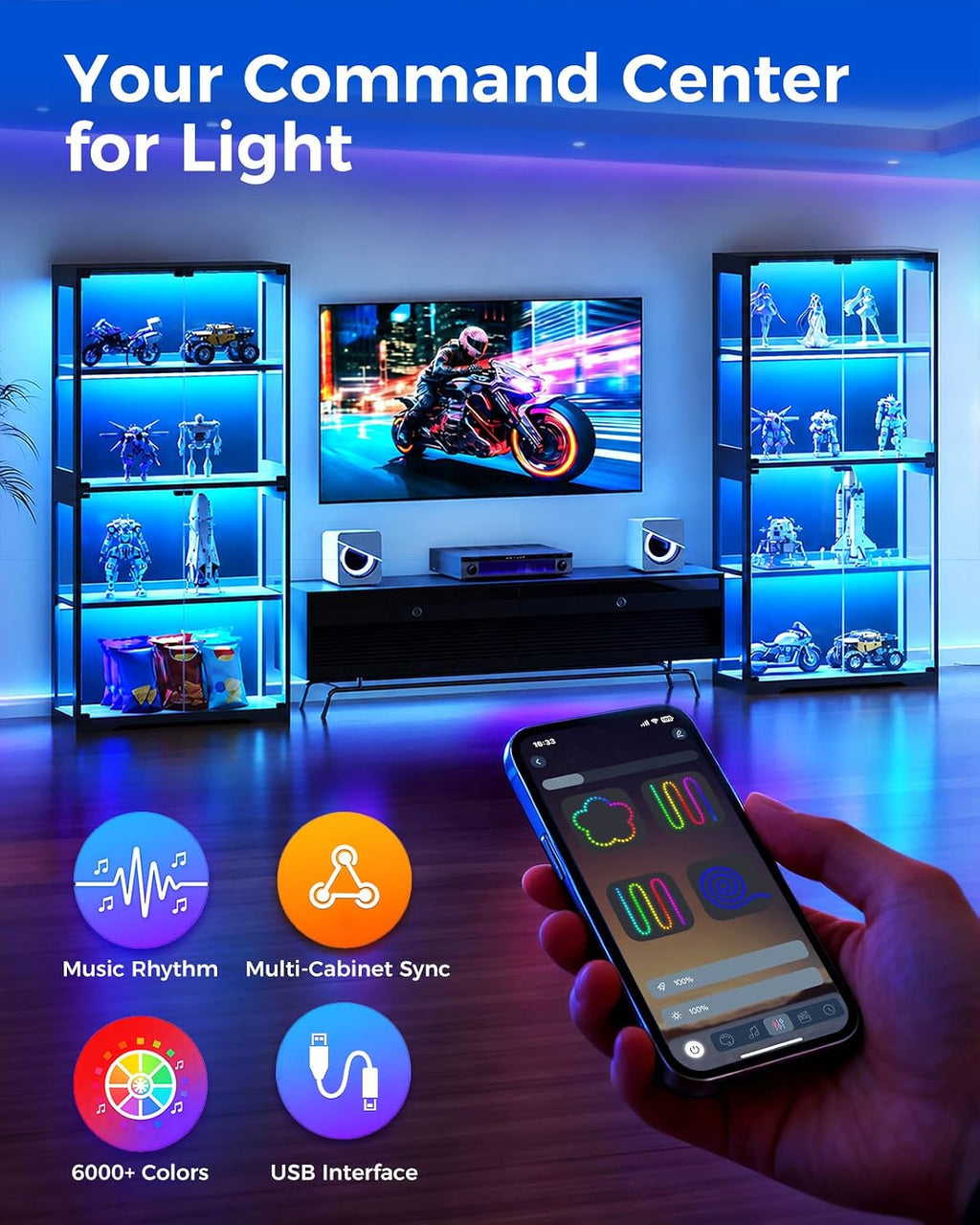 AODK Display Cabinet with Glass Doors & RGB Lights 4-Tier – 3 Sizes - Flex Gamingproduct_type