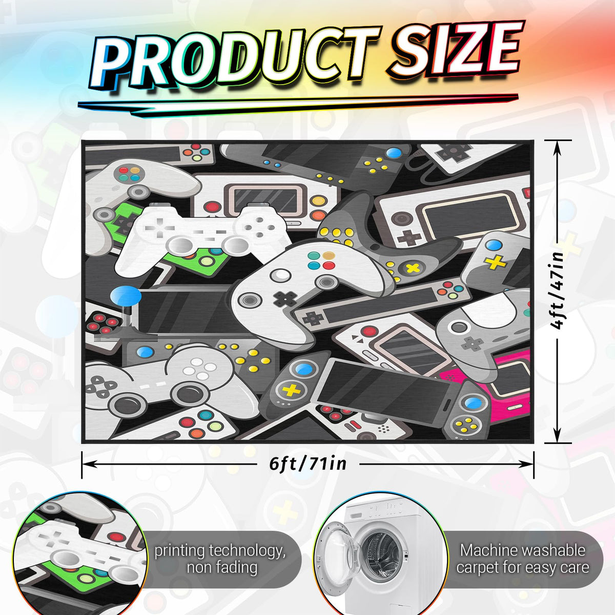 Auetwyona Gaming Area Rug – Gamepad Design, Non-Slip – 2 Sizes & 6 Designs - Flex Gamingproduct_type