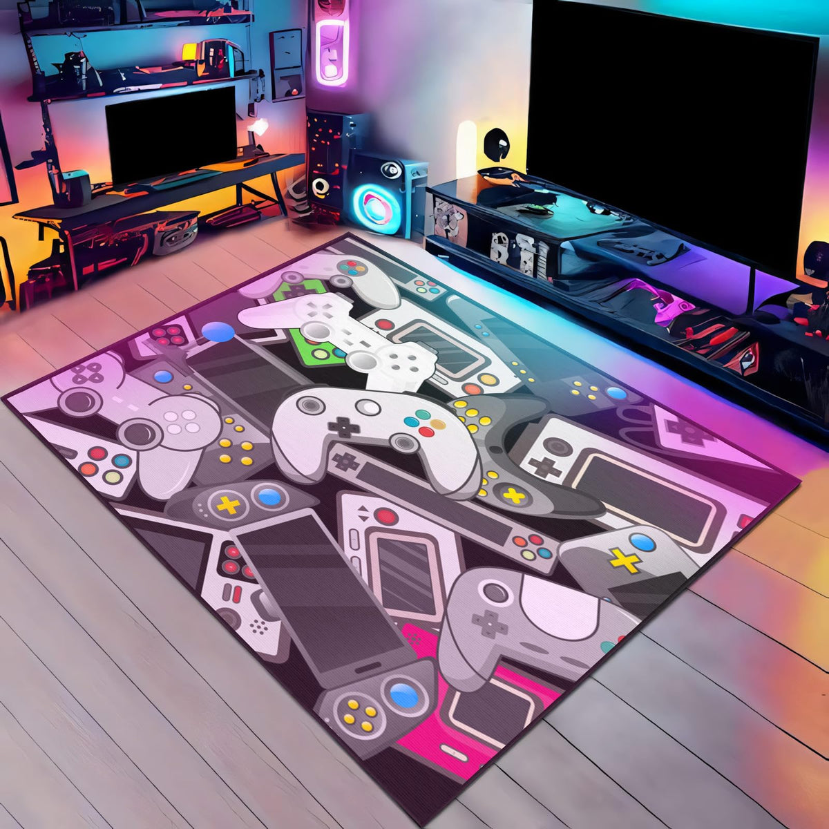 Auetwyona Gaming Area Rug – Gamepad Design, Non-Slip – 2 Sizes & 6 Designs - Flex Gamingproduct_type