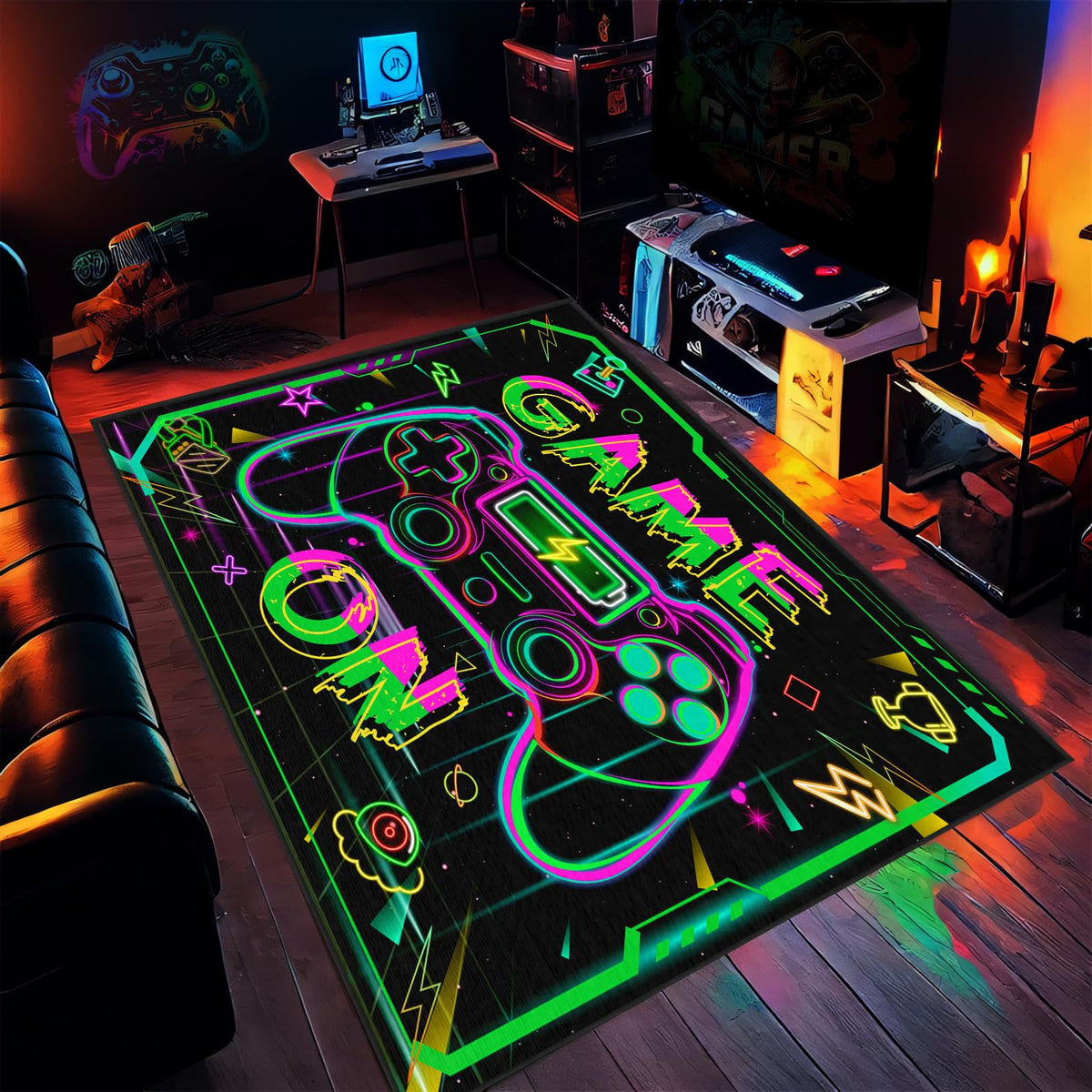 Auetwyona Gaming Area Rug – Gamepad Design, Non-Slip – 2 Sizes & 6 Designs - Flex Gamingproduct_type