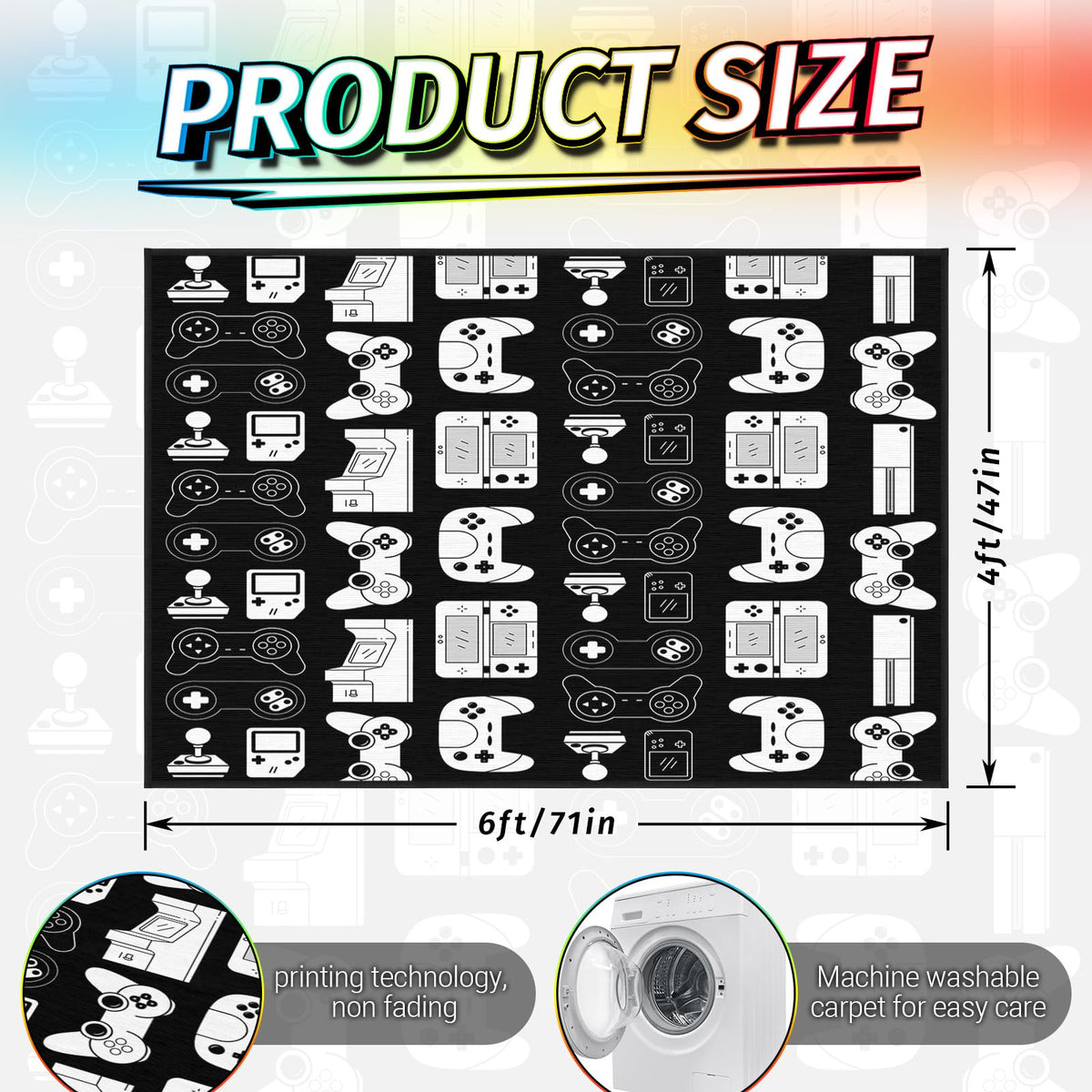 Auetwyona Gaming Area Rug – Gamepad Design, Non-Slip – 2 Sizes & 6 Designs - Flex Gamingproduct_type