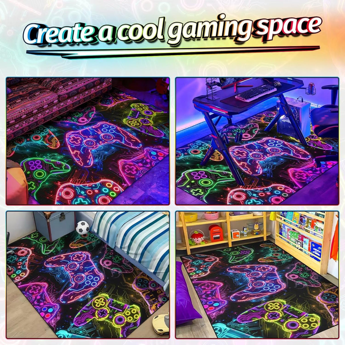Auetwyona Gaming Area Rug – Gamepad Design, Non-Slip – 2 Sizes & 6 Designs - Flex Gamingproduct_type