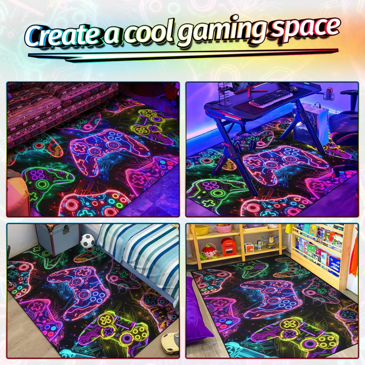 Auetwyona Gaming Area Rug – Gamepad Design, Non-Slip – 2 Sizes & 6 Designs - Flex Gamingproduct_type