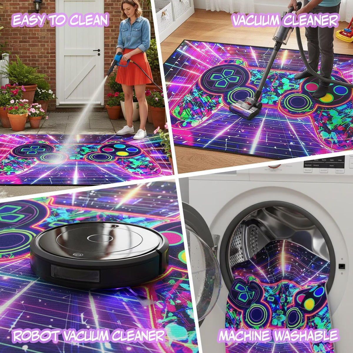 Auetwyona Gaming Area Rug – Gamepad Design, Non-Slip – 2 Sizes & 6 Designs - Flex Gamingproduct_type