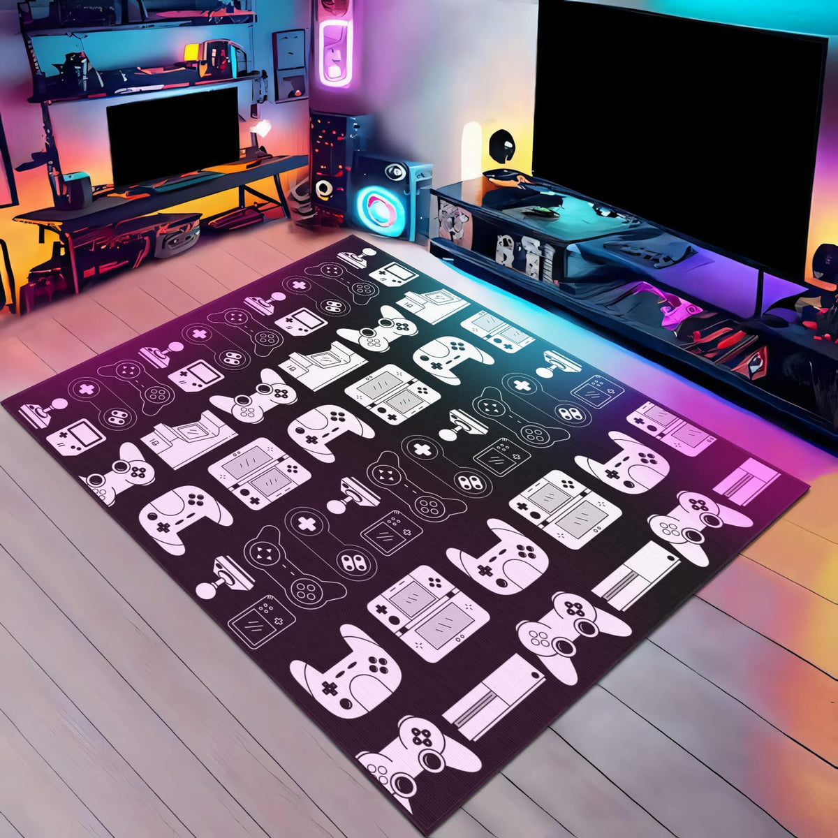 Auetwyona Gaming Area Rug – Gamepad Design, Non-Slip – 2 Sizes & 6 Designs - Flex Gamingproduct_type