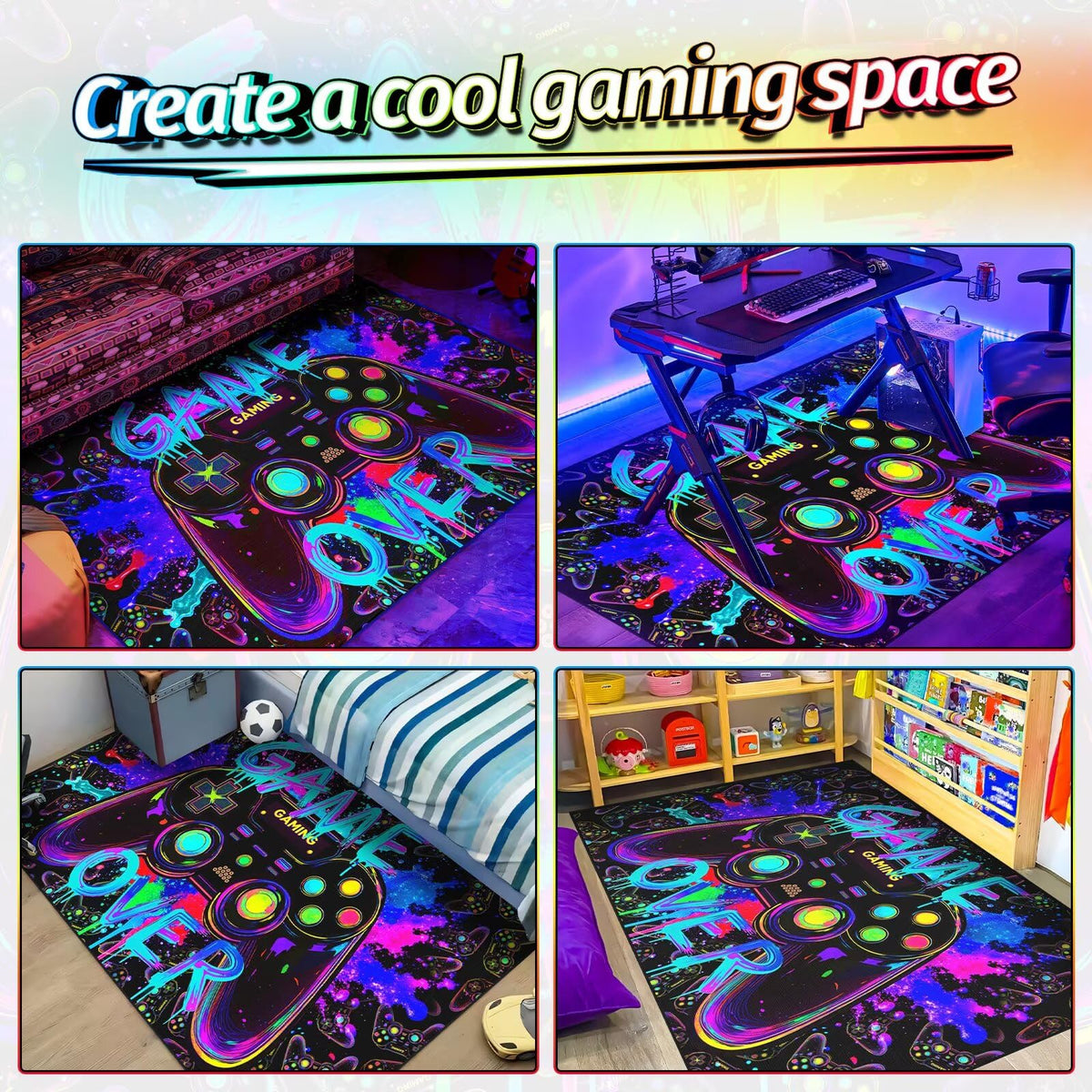 Auetwyona Gaming Area Rug – Gamepad Design, Non-Slip – 2 Sizes & 6 Designs - Flex Gamingproduct_type