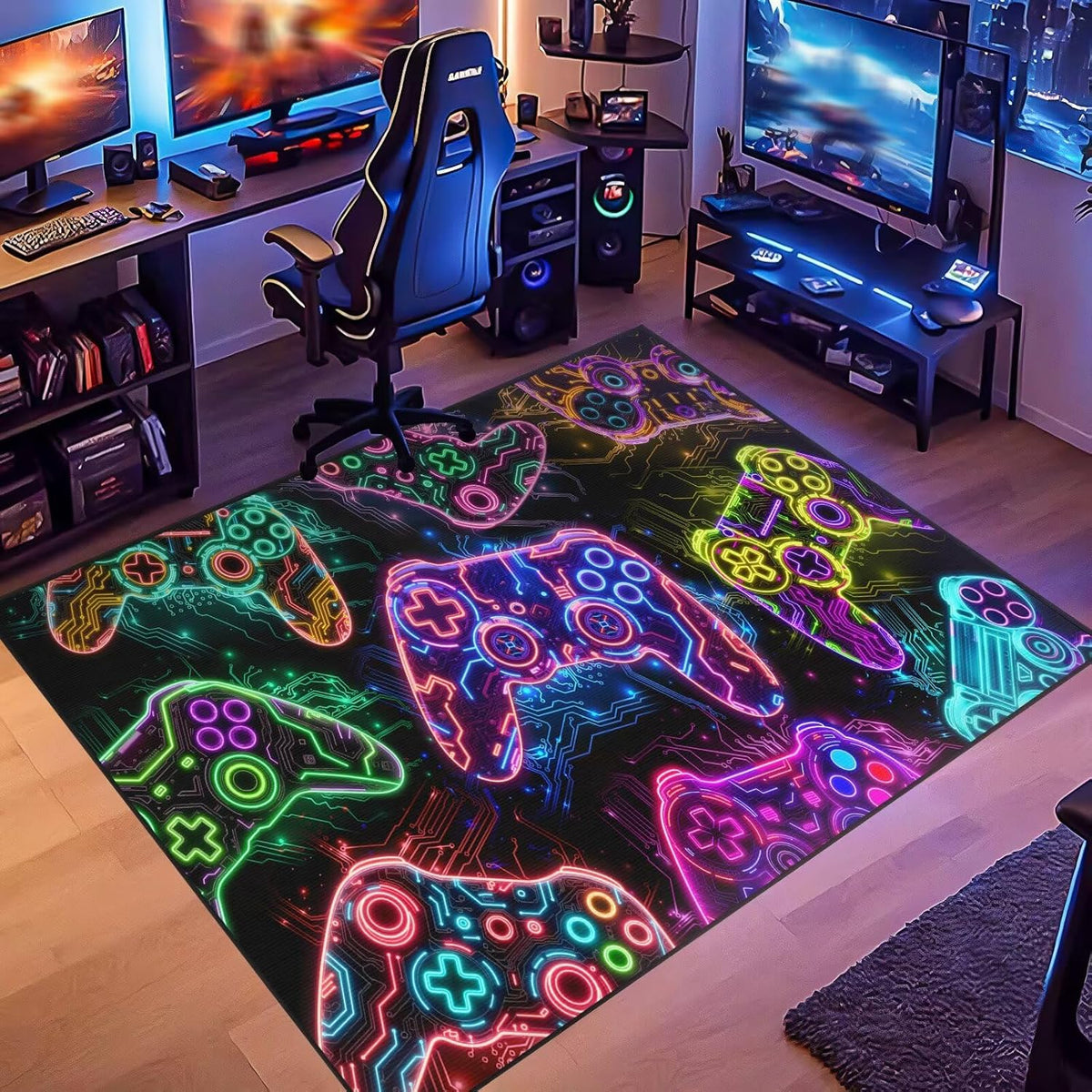 Auetwyona Gaming Area Rug – Gamepad Design, Non-Slip – 2 Sizes & 6 Designs - Flex Gamingproduct_type