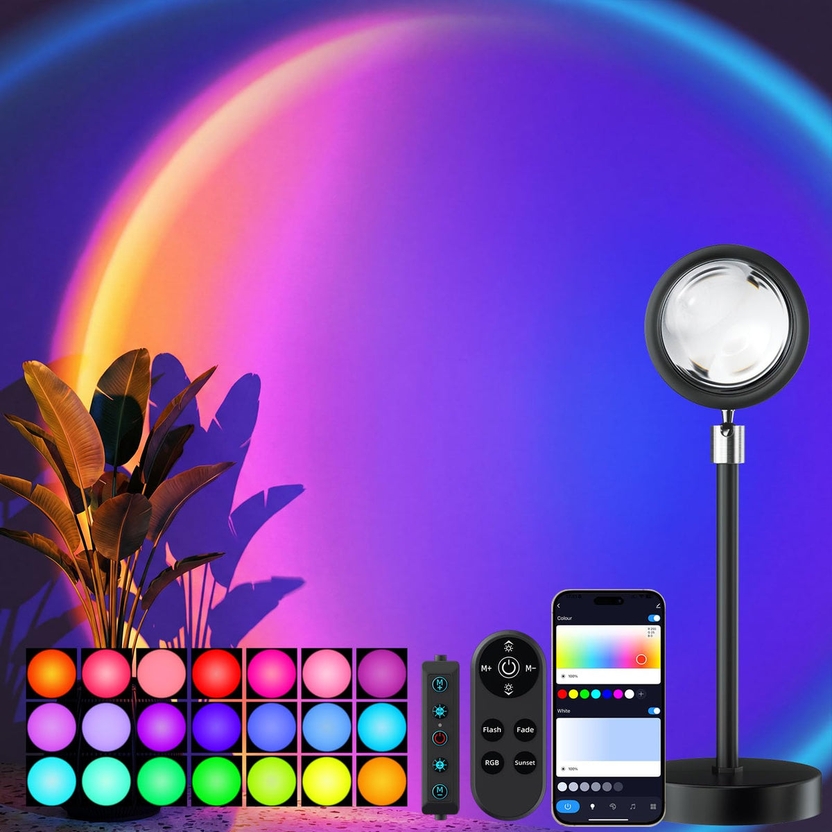 Bavcieu Sunset Lamp Projector, RGB, 360° Rotation, App & Remote – 3 Variants - Flex Gamingproduct_type