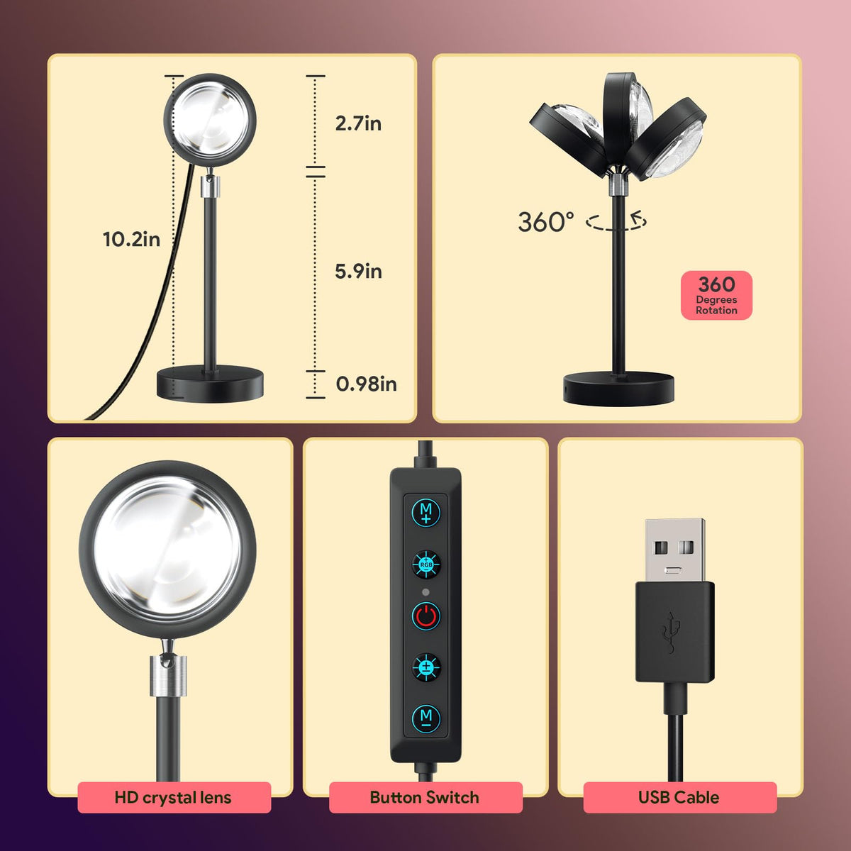 Bavcieu Sunset Lamp Projector, RGB, 360° Rotation, App & Remote – 3 Variants - Flex Gamingproduct_type