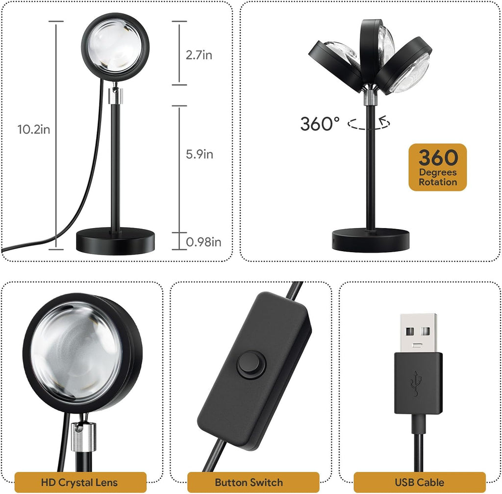 Bavcieu Sunset Lamp Projector, RGB, 360° Rotation, App & Remote – 3 Variants - Flex Gamingproduct_type