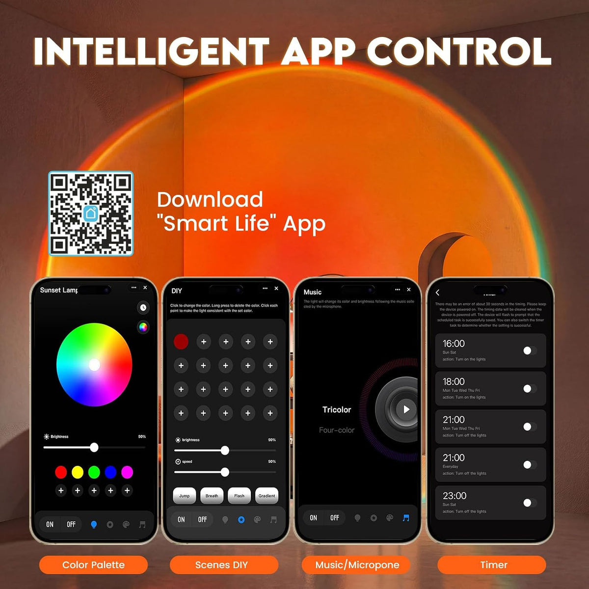 Bavcieu Sunset Lamp Projector, RGB, 360° Rotation, App & Remote – 3 Variants - Flex Gamingproduct_type