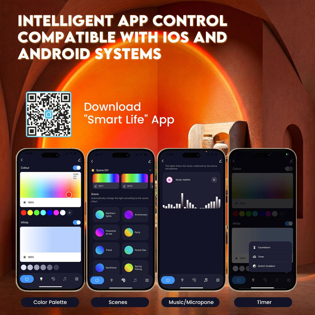 Bavcieu Sunset Lamp Projector, RGB, 360° Rotation, App & Remote – 3 Variants - Flex Gamingproduct_type