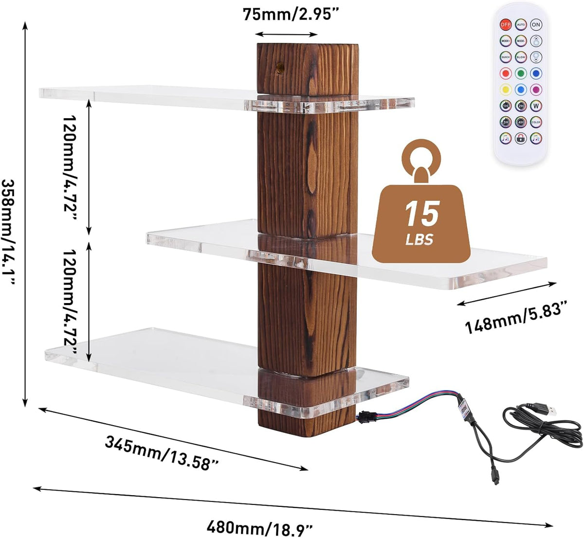 BEARUT 3-Tier Acrylic Wall-Mounted LED Display Shelf with RGB Lights - Flex Gamingproduct_type