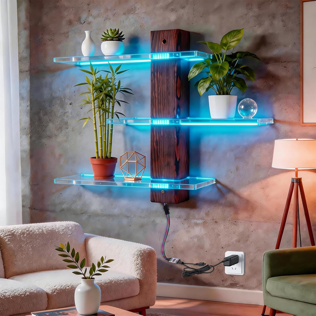 BEARUT 3-Tier Acrylic Wall-Mounted LED Display Shelf with RGB Lights - Flex Gamingproduct_type