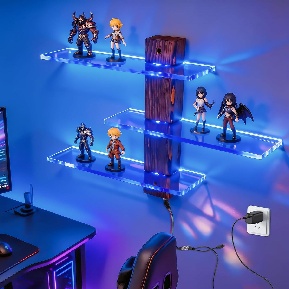 BEARUT 3-Tier Acrylic Wall-Mounted LED Display Shelf with RGB Lights - Flex Gamingproduct_type