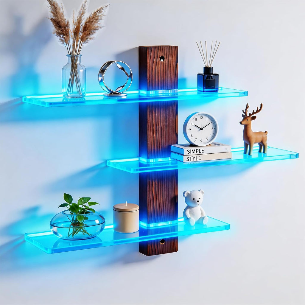 BEARUT 3-Tier Acrylic Wall-Mounted LED Display Shelf with RGB Lights - Flex Gamingproduct_type