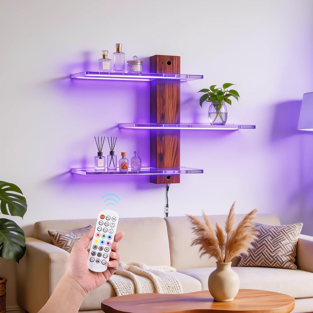 BEARUT 3-Tier Acrylic Wall-Mounted LED Display Shelf with RGB Lights - Flex Gamingproduct_type