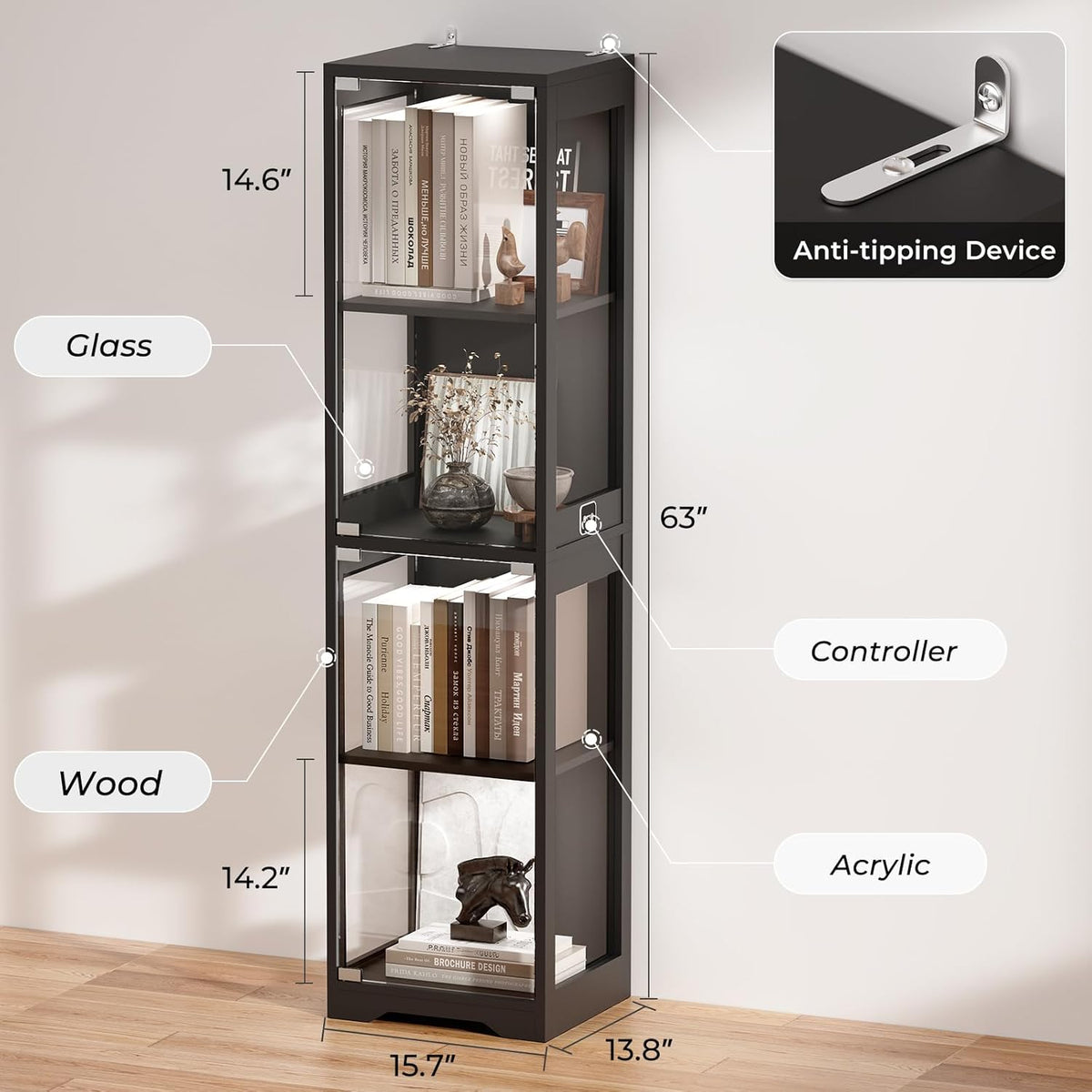 BROTTAR Glass Display Cabinet with LED Lights for Collectibles – 2 Colors - Flex Gamingproduct_type