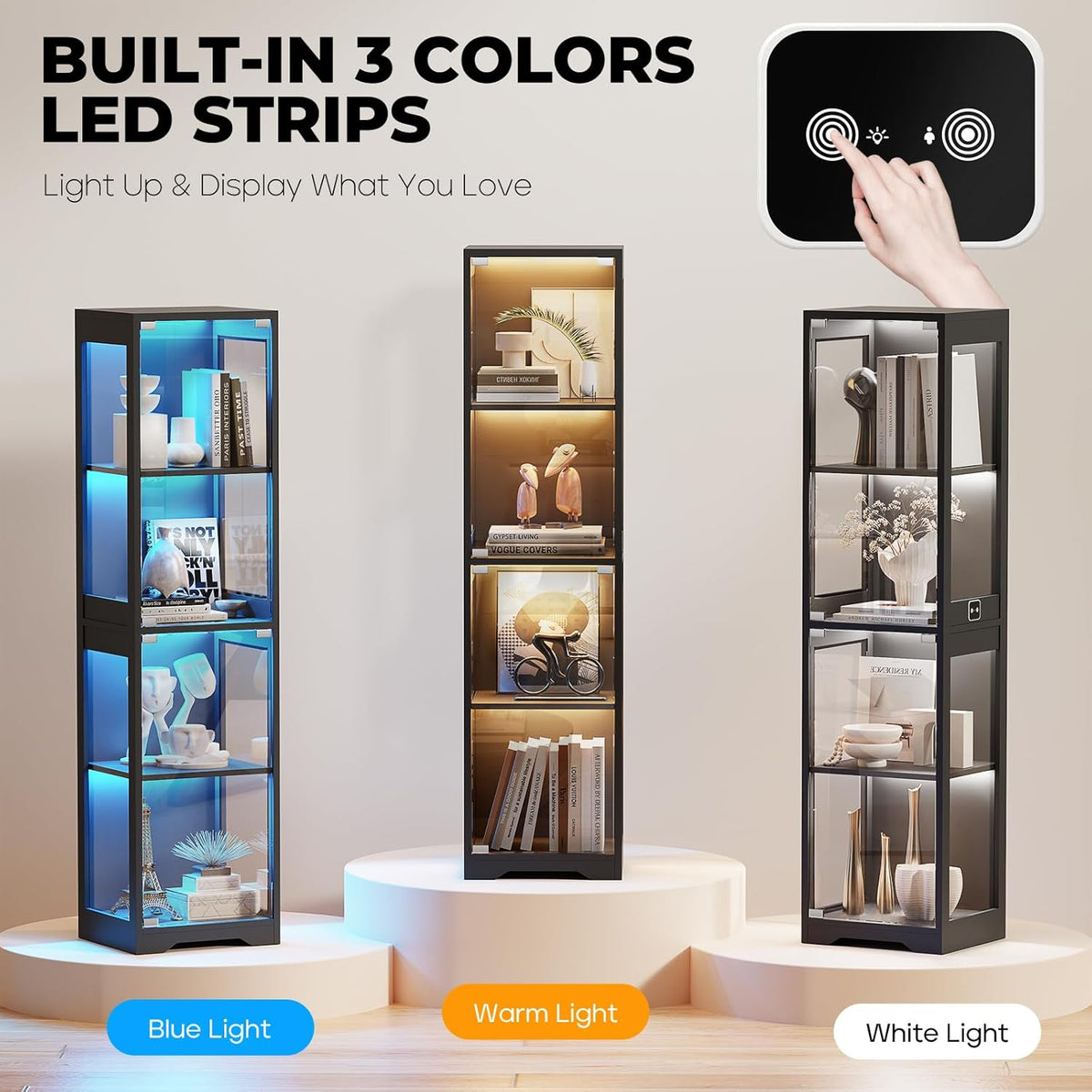 BROTTAR Glass Display Cabinet with LED Lights for Collectibles – 2 Colors - Flex Gamingproduct_type