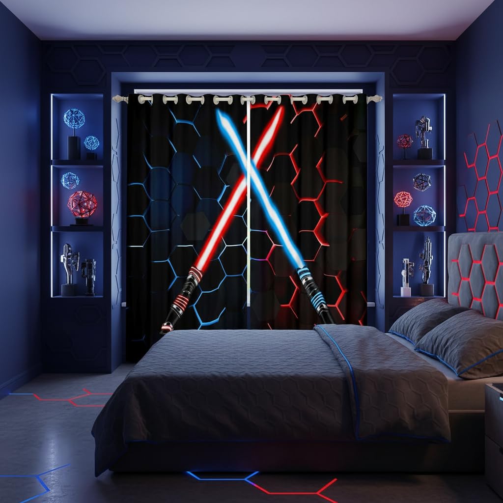Castle Fairy Lightsaber Blackout Curtains, 2 Panels – 7 Designs & Multiple Sizes - Flex Gamingproduct_type
