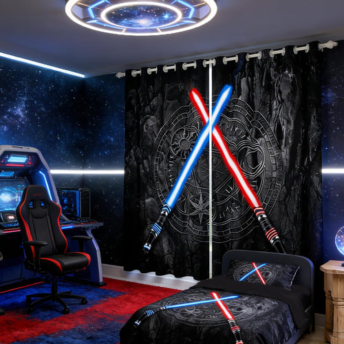 Castle Fairy Lightsaber Blackout Curtains, 2 Panels – 7 Designs & Multiple Sizes - Flex Gamingproduct_type