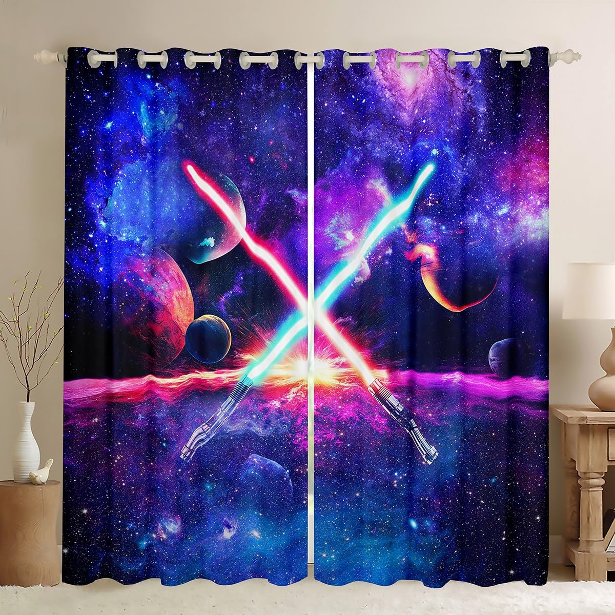 Castle Fairy Lightsaber Blackout Curtains, 2 Panels – 7 Designs & Multiple Sizes - Flex Gamingproduct_type