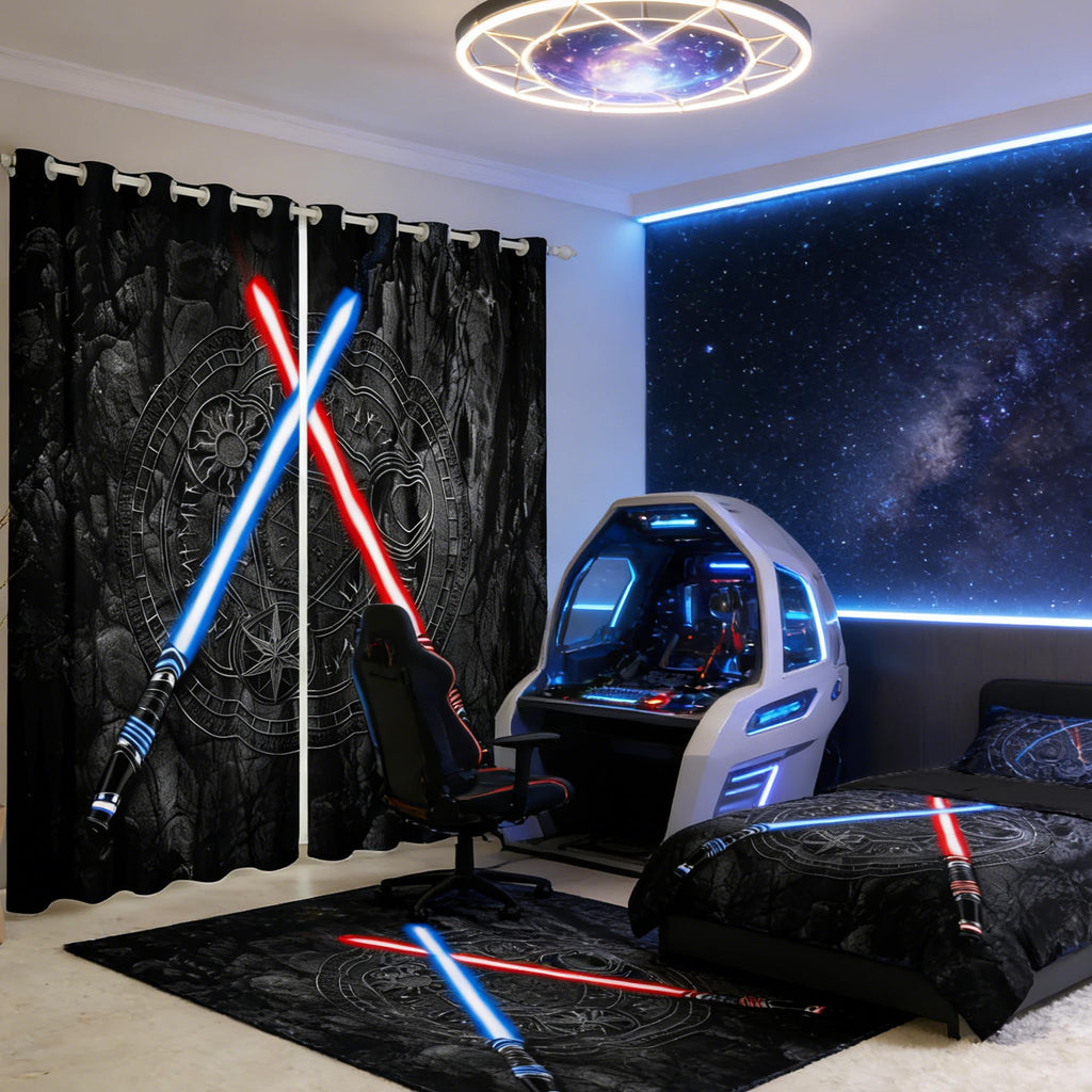 Castle Fairy Lightsaber Blackout Curtains, 2 Panels – 7 Designs & Multiple Sizes - Flex Gamingproduct_type