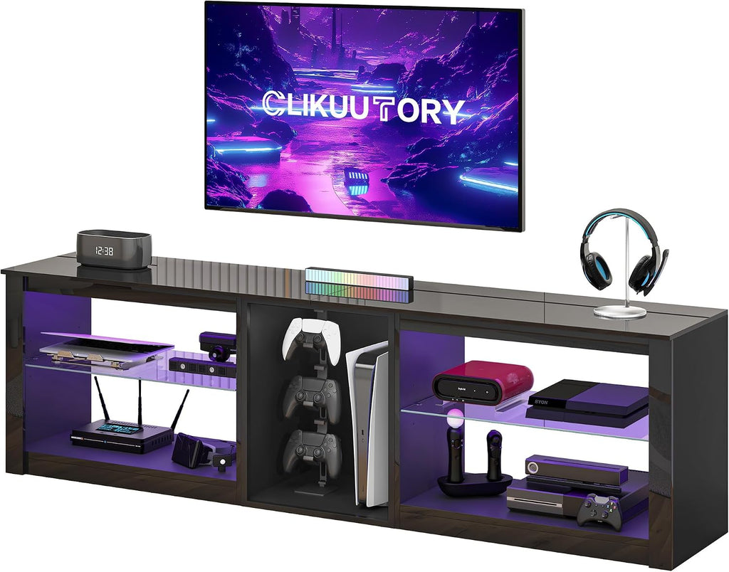 Clikuutory Modern 63-Inch LED TV Stand with Glass Shelves – 2 Colors - Flex Gamingproduct_type