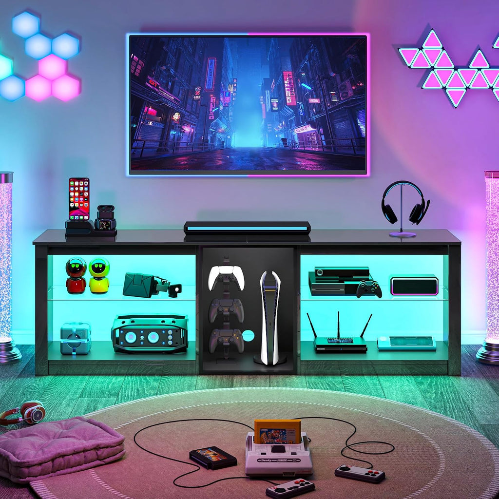 Clikuutory Modern 63-Inch LED TV Stand with Glass Shelves – 2 Colors - Flex Gamingproduct_type